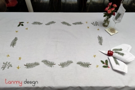 Khăn trải bàn chữ nhật Noel (300X180 cm) gồm 12 khăn ăn - thêu thông pháp